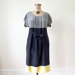 Planet 100% Silk Colour Block Pleated Midi Dress Size 10 - Tie Belt Cap Sleeves